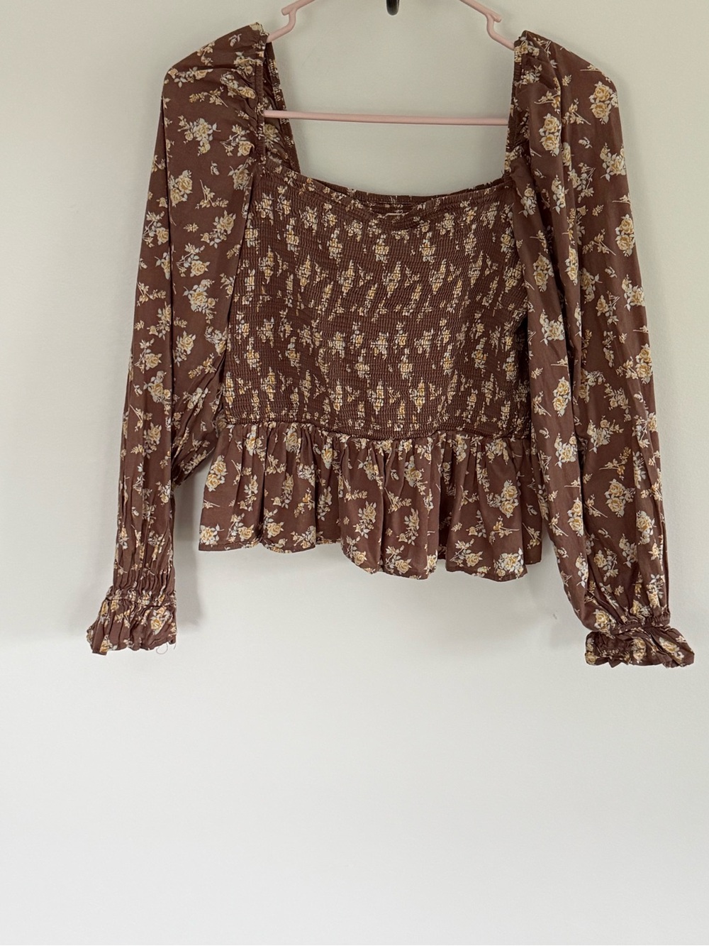 Dizzy Brown Floral Smocked Peplum Blouse
